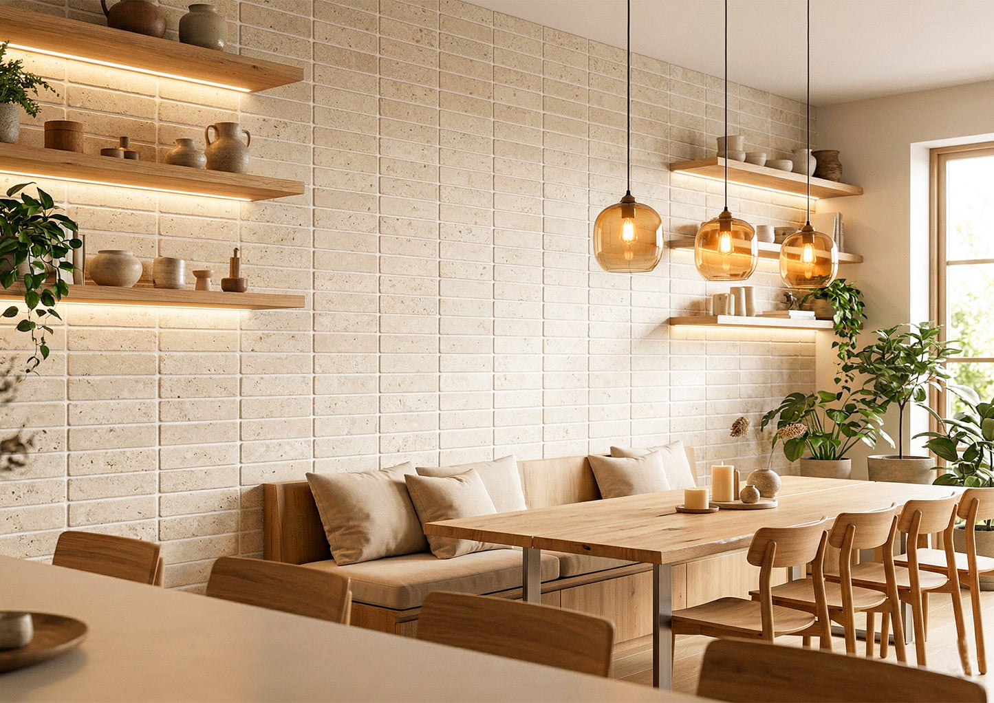 Rome Vestige Series Rectangle Gold Fossil Marble Tumble & Brush Leather Surface Marble Tile