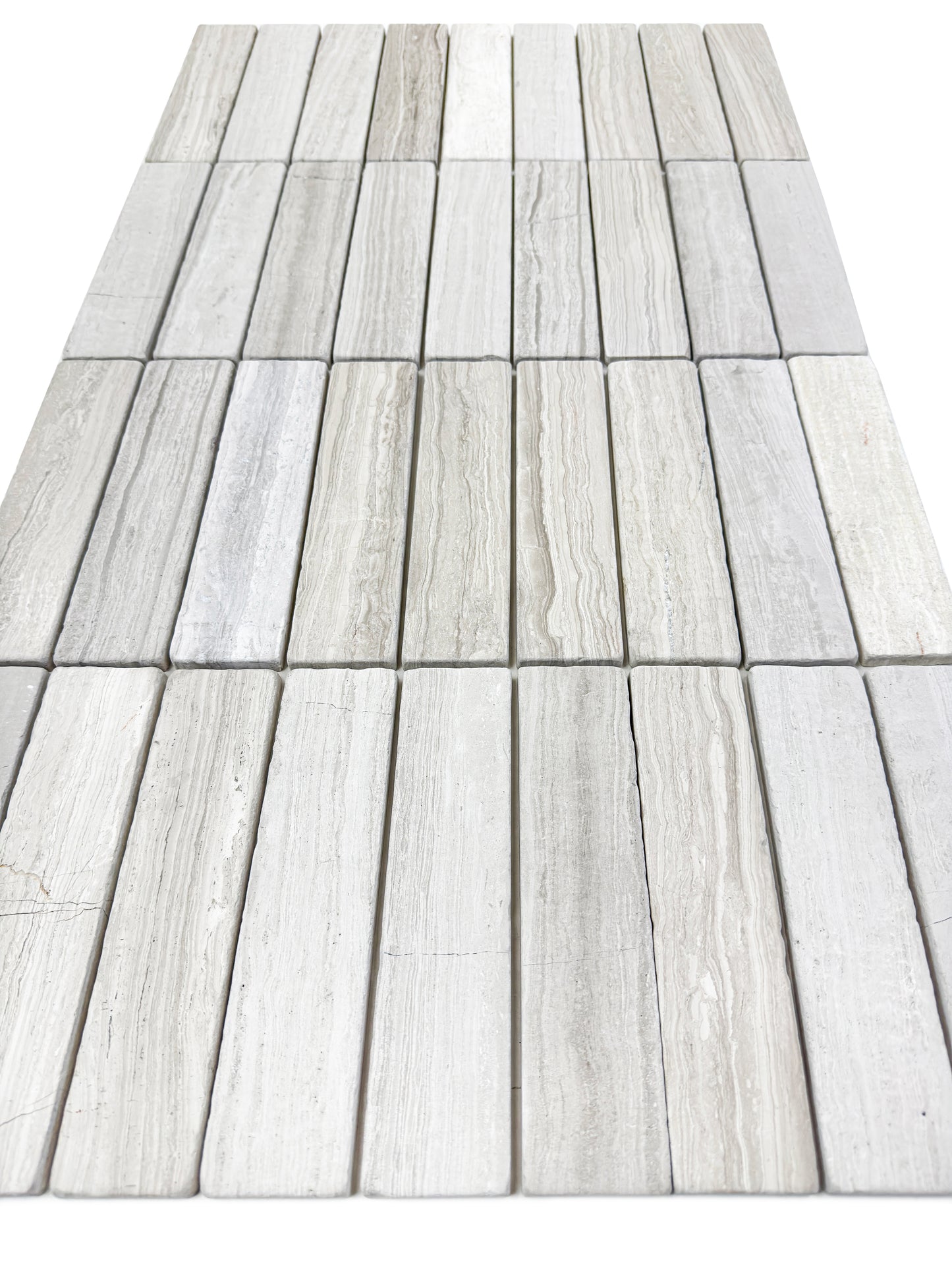 Rome Vestige Series Rectangle White Wood Marble Tumble & Brush Leather Surface Marble Tile