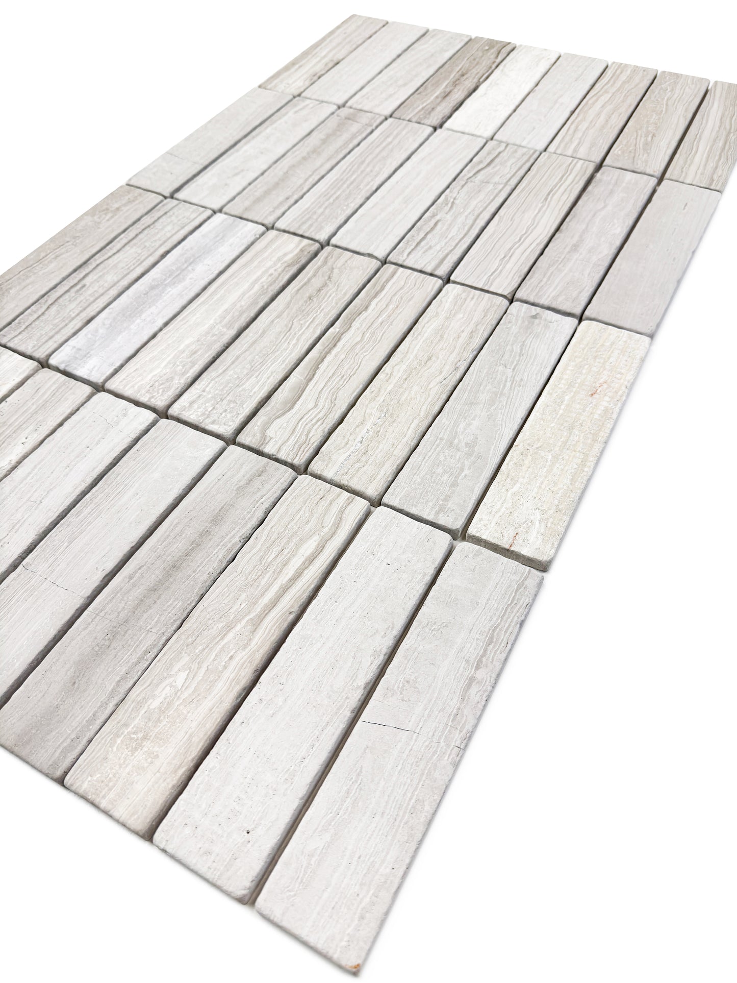 Rome Vestige Series Rectangle White Wood Marble Tumble & Brush Leather Surface Marble Tile