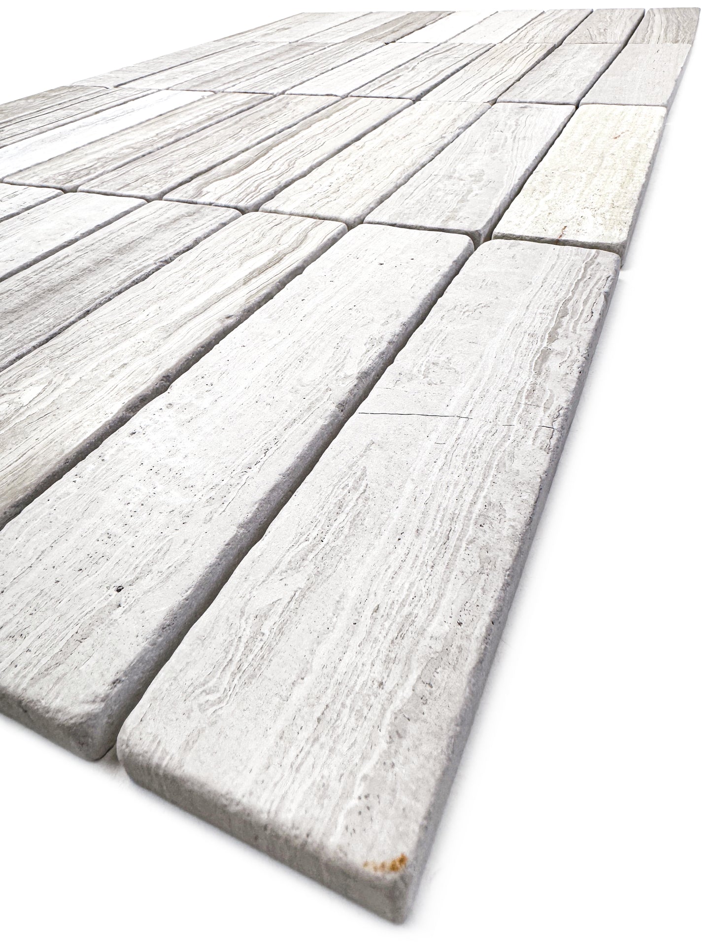 Rome Vestige Series Rectangle White Wood Marble Tumble & Brush Leather Surface Marble Tile