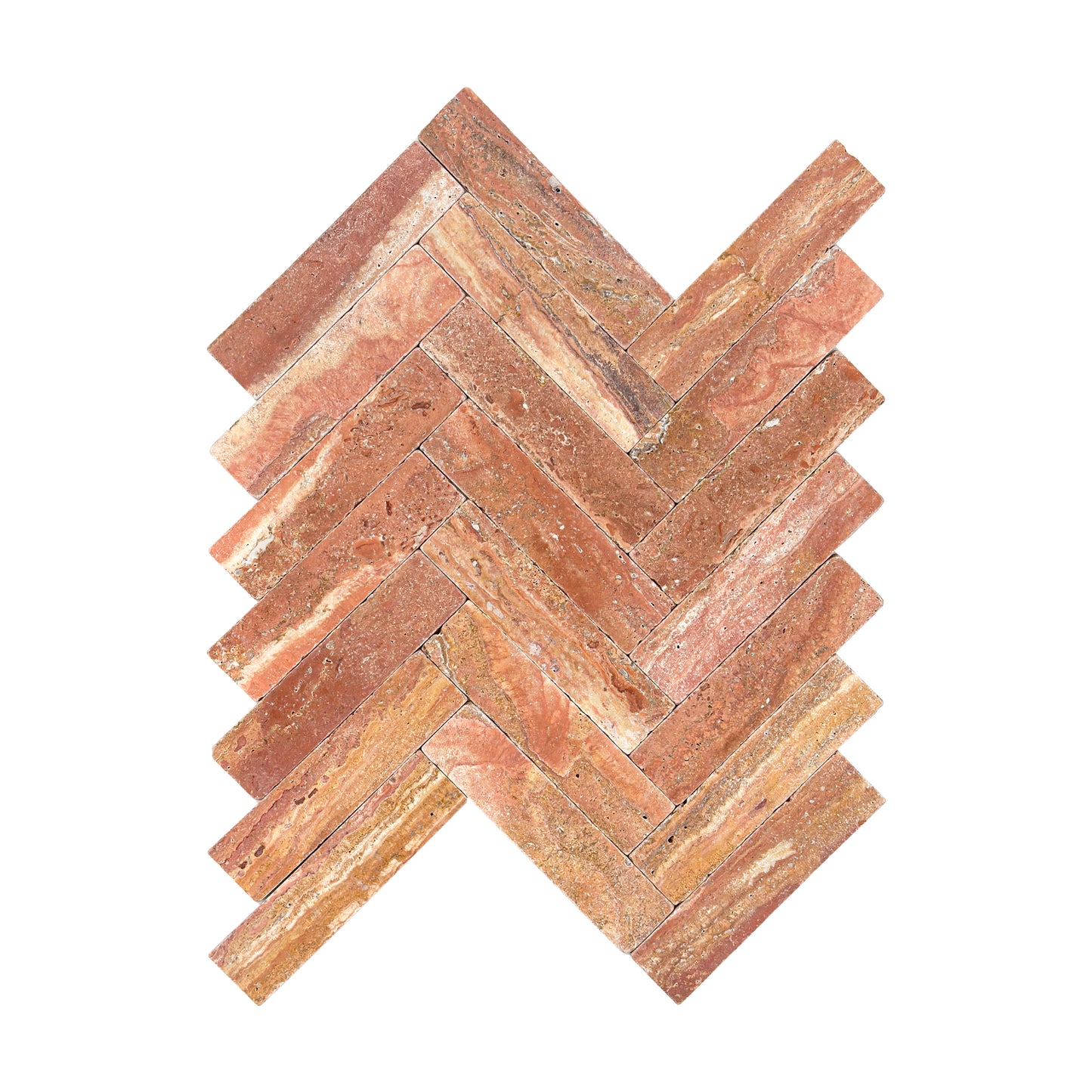 Rome Vestige Series Rectangle Red Travertine Tumble & Brush Leather Surface Marble Tile