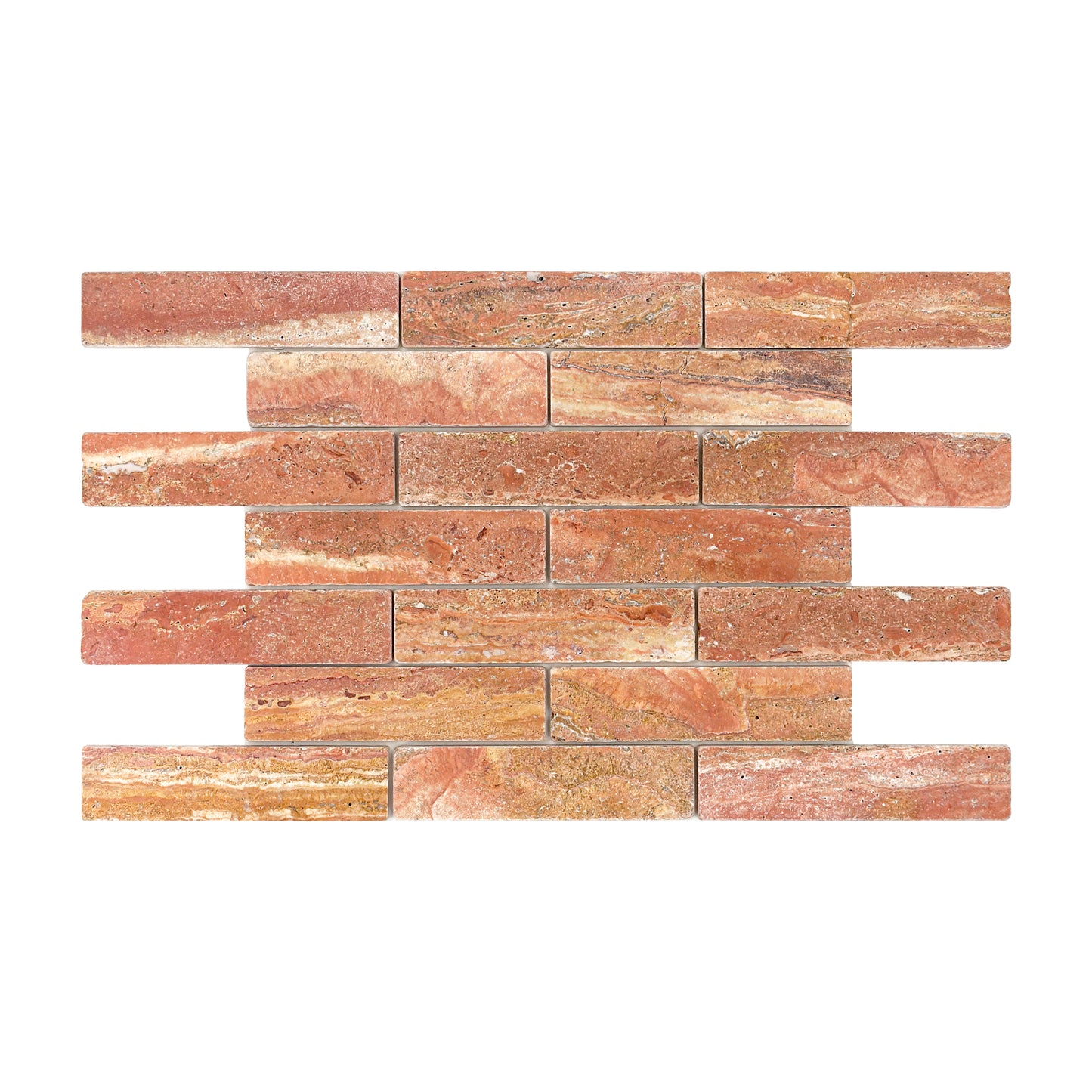 Rome Vestige Series Rectangle Red Travertine Tumble & Brush Leather Surface Marble Tile