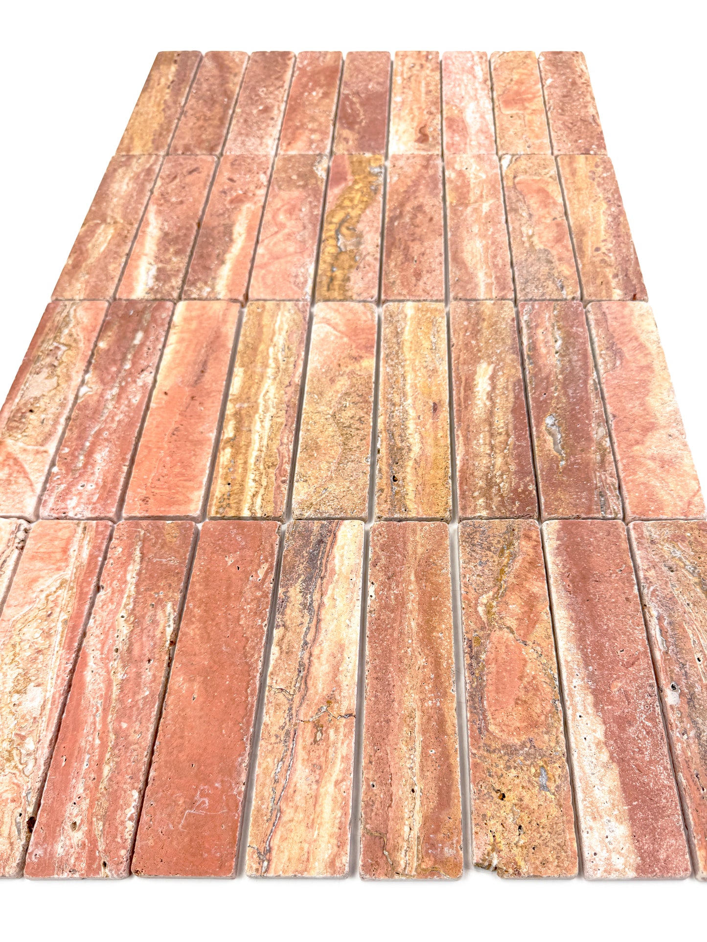 Rome Vestige Series Rectangle Red Travertine Tumble & Brush Leather Surface Marble Tile