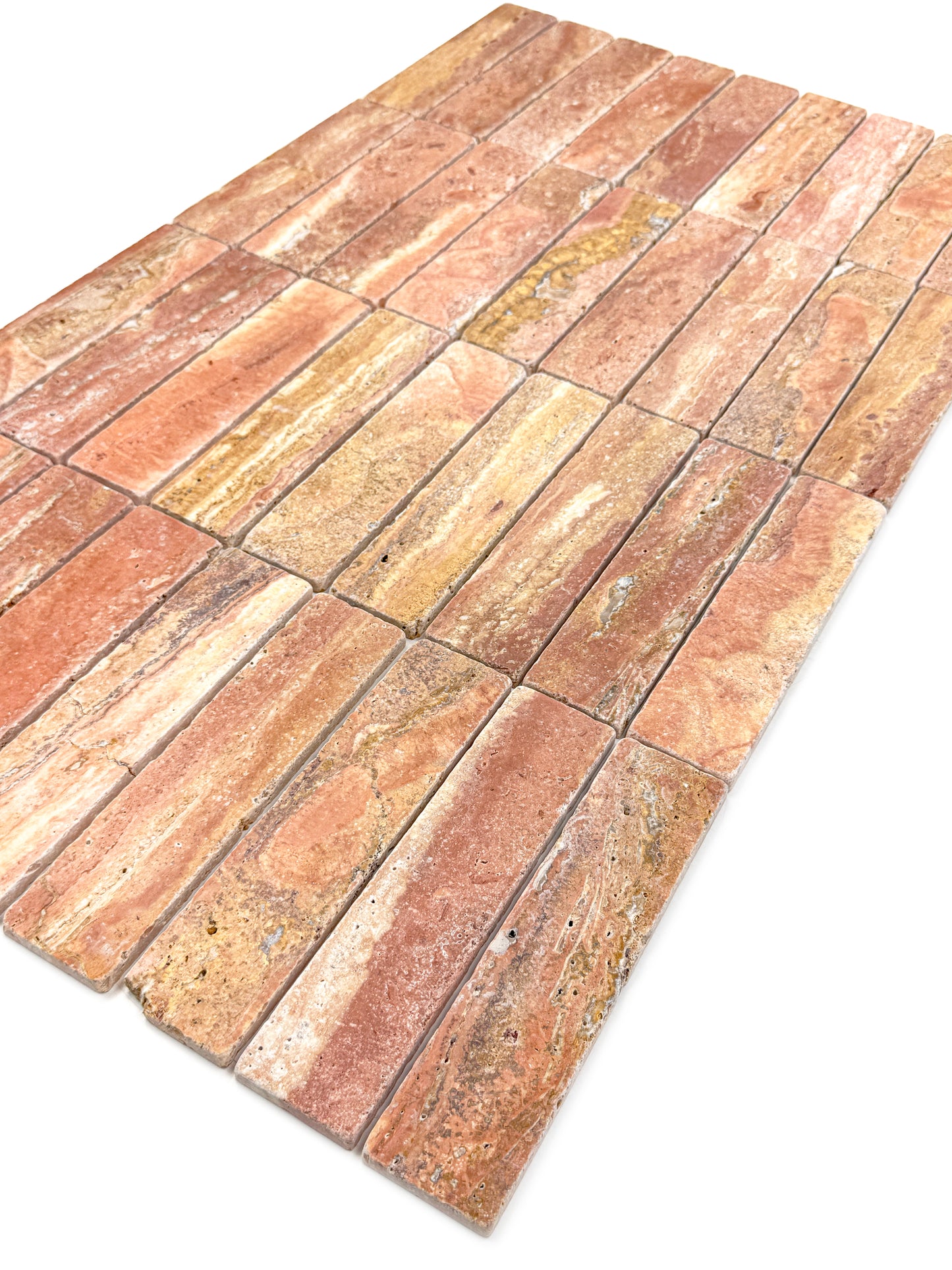 Rome Vestige Series Rectangle Red Travertine Tumble & Brush Leather Surface Marble Tile