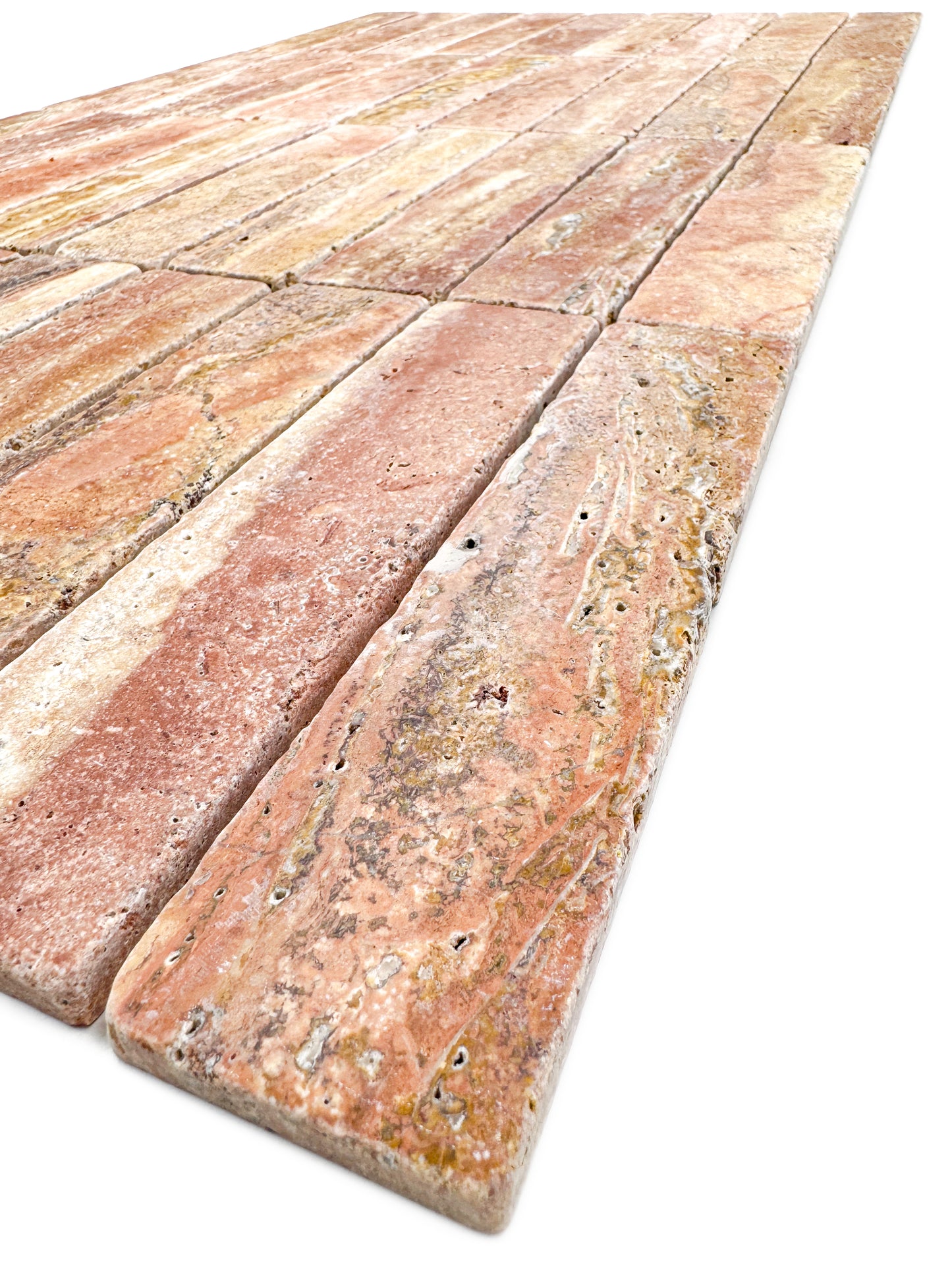 Rome Vestige Series Rectangle Red Travertine Tumble & Brush Leather Surface Marble Tile
