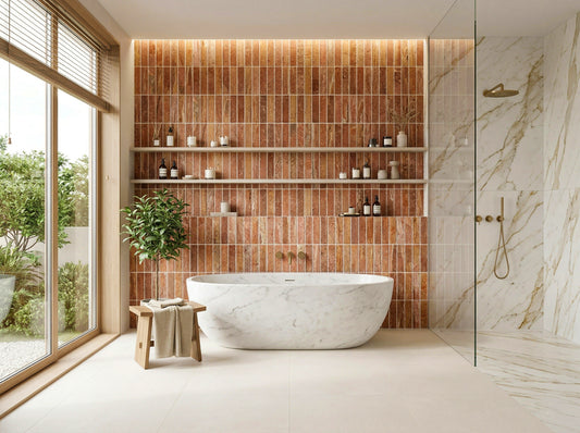 Rome Vestige Series Rectangle Red Travertine Tumble & Brush Leather Surface Marble Tile