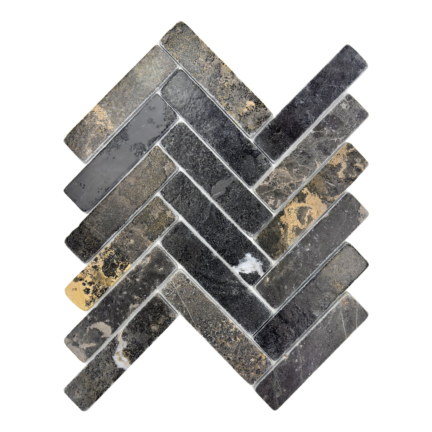 Rome Vestige Series Rectangle Black Gold Marble Tumble & Brush Leather Surface Marble Tile