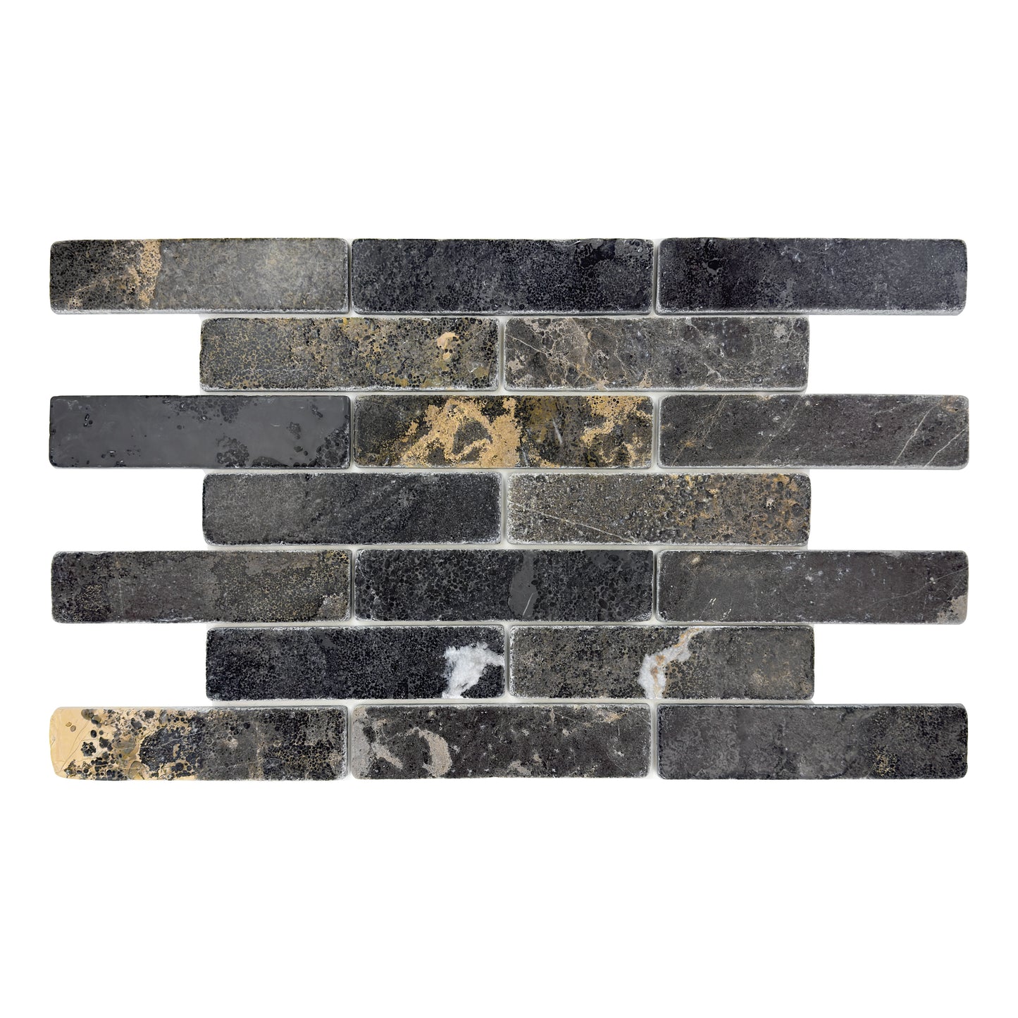Rome Vestige Series Rectangle Black Gold Marble Tumble & Brush Leather Surface Marble Tile