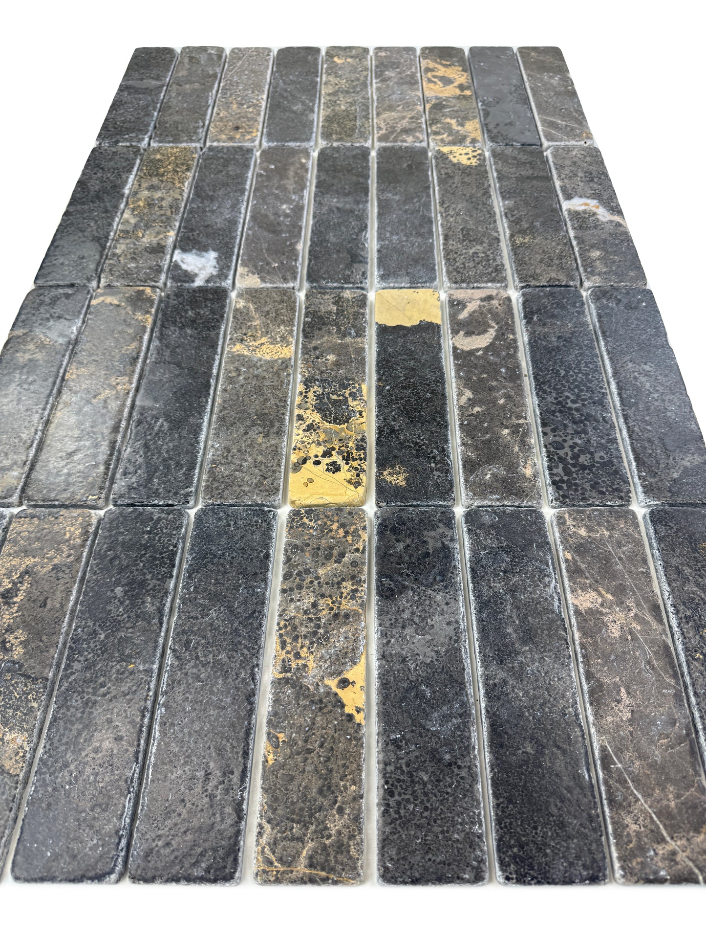 Rome Vestige Series Rectangle Black Gold Marble Tumble & Brush Leather Surface Marble Tile