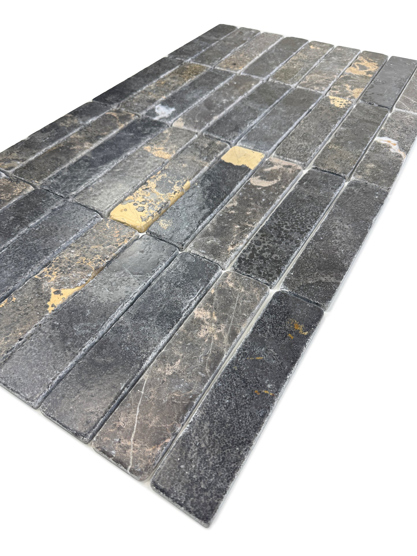 Rome Vestige Series Rectangle Black Gold Marble Tumble & Brush Leather Surface Marble Tile