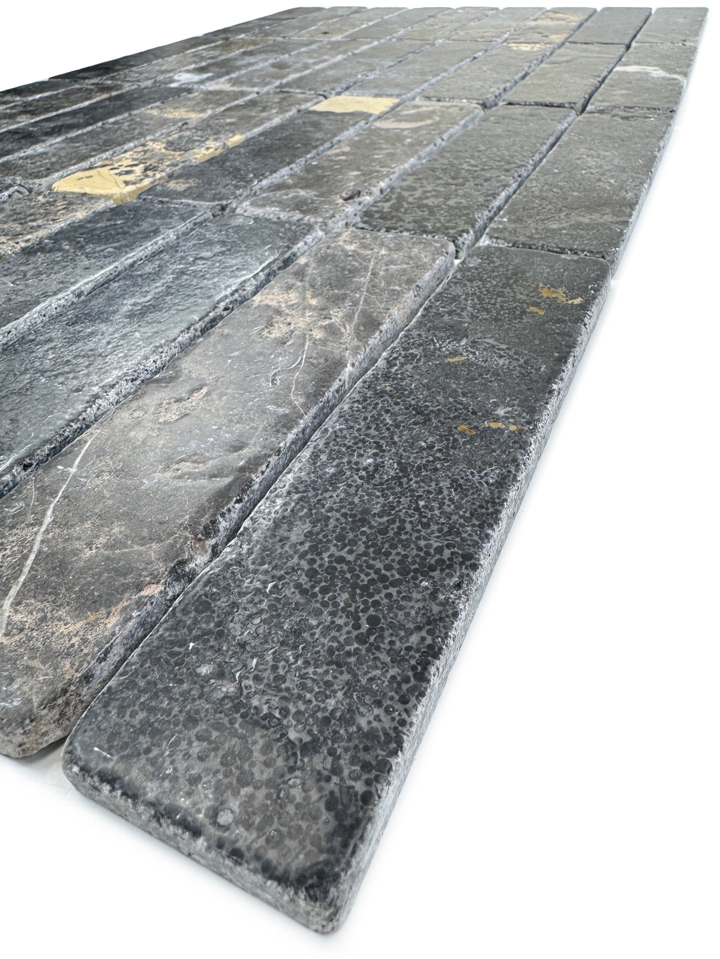 Rome Vestige Series Rectangle Black Gold Marble Tumble & Brush Leather Surface Marble Tile