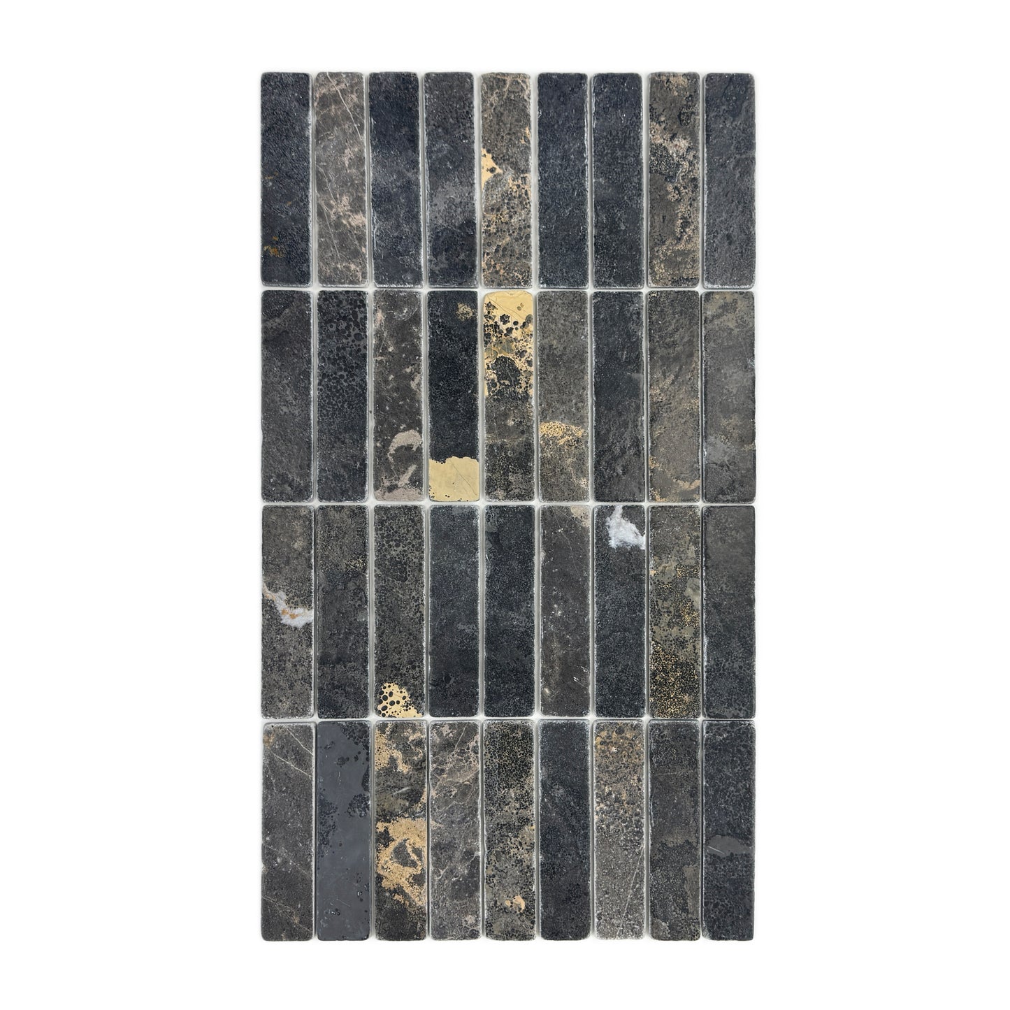 Rome Vestige Series Rectangle Black Gold Marble Tumble & Brush Leather Surface Marble Tile