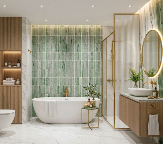 Rome Vestige Series Rectangle Jade Green Marble Tumble & Brush Leather Surface Marble Tile