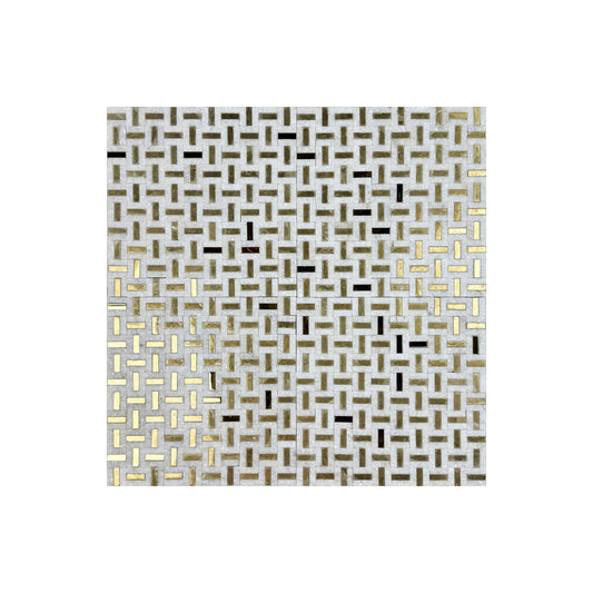 Beverly Luxe Series Kwong Sal White With Gold Stainless Steel Split Surface Marble Mosaic