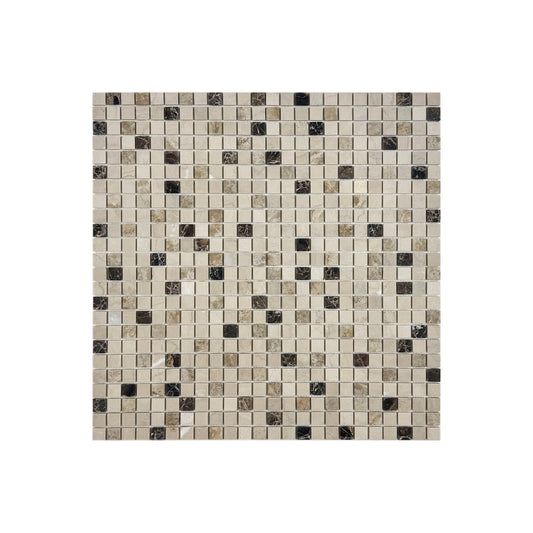 Palace Royale Series Dark Emperador & Light Emperador & Cream Marfil Mixed Polished Random Pattern Square Marble Mosaic