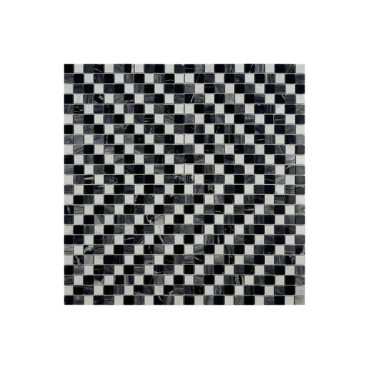 Palace Royale Series White & Lava Grey & Charcoal Grey Mixed Honed Regular Pattern Square Marble Mosaic