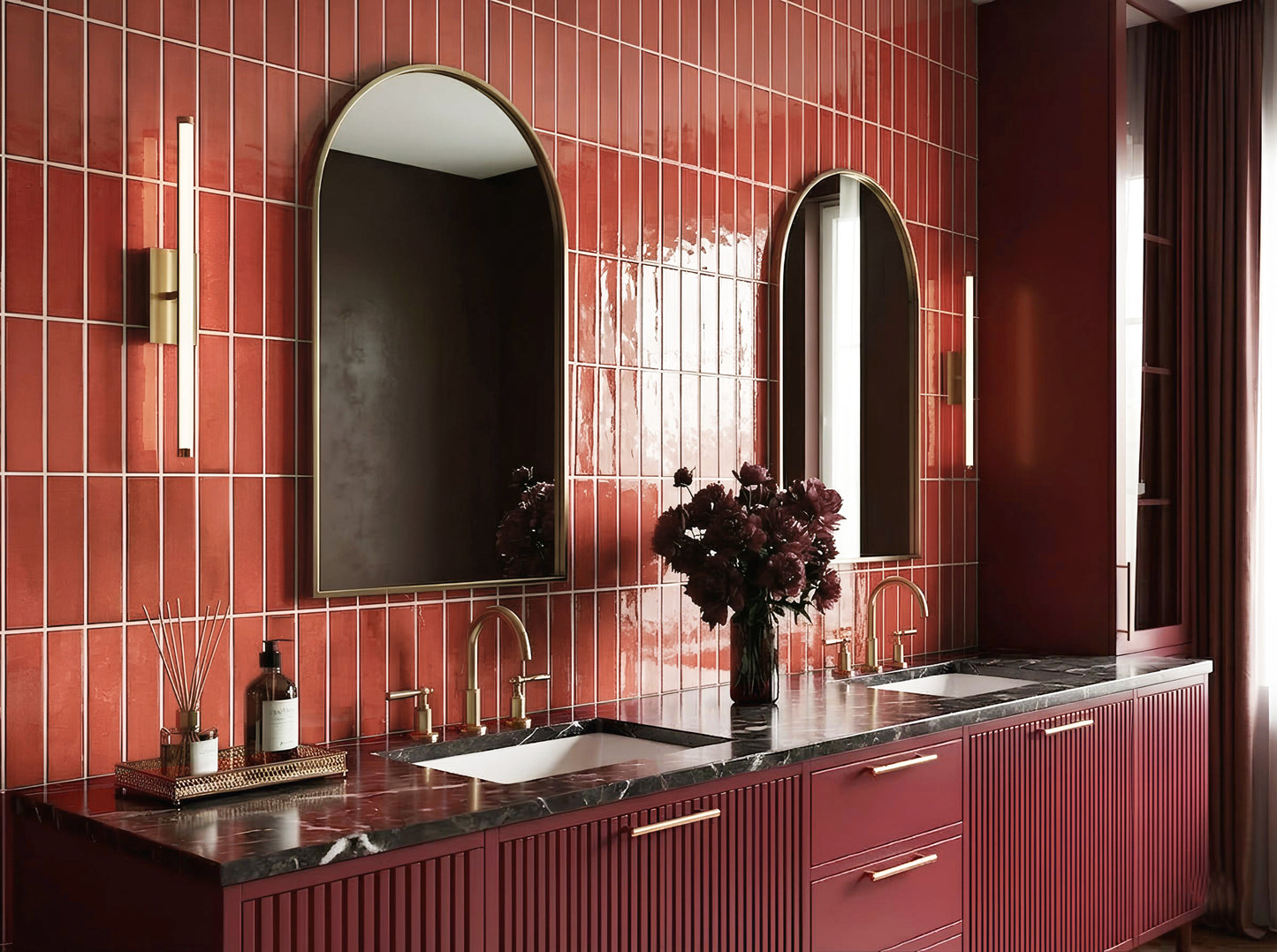 Positano Series Wine Red Glossy Porcelain Artisanal Tile