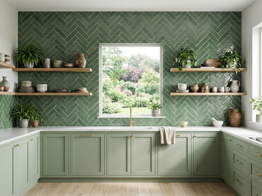 Positano Series Moss Green Glossy Porcelain Artisanal Tile