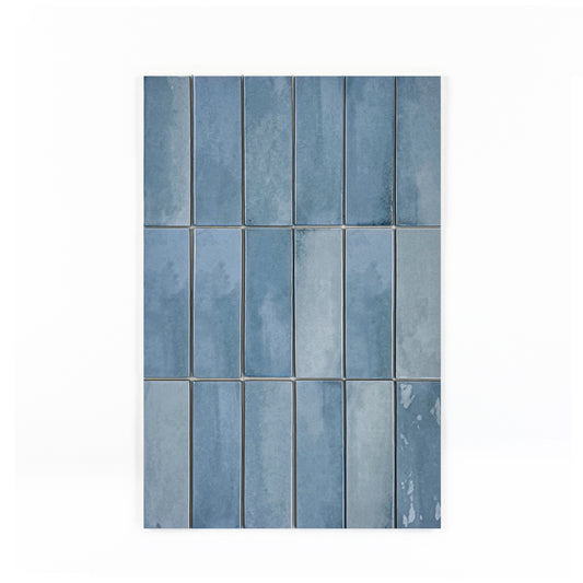 Milan Chromatic Series Stone Blue Rectangle Glossy Porcelain Artisanal Tile