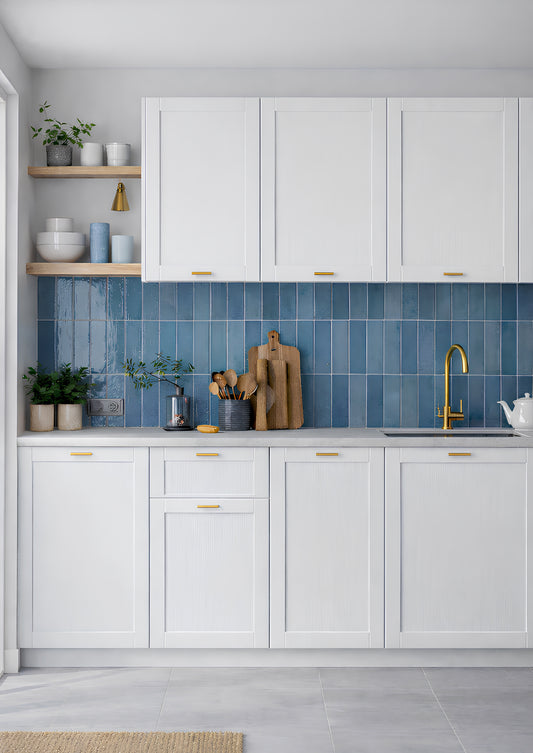 Milan Chromatic Series Stone Blue Rectangle Glossy Porcelain Artisanal Tile