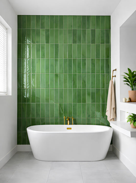 Milan Chromatic Series Moss Green Rectangle Glossy Porcelain Artisanal Tile