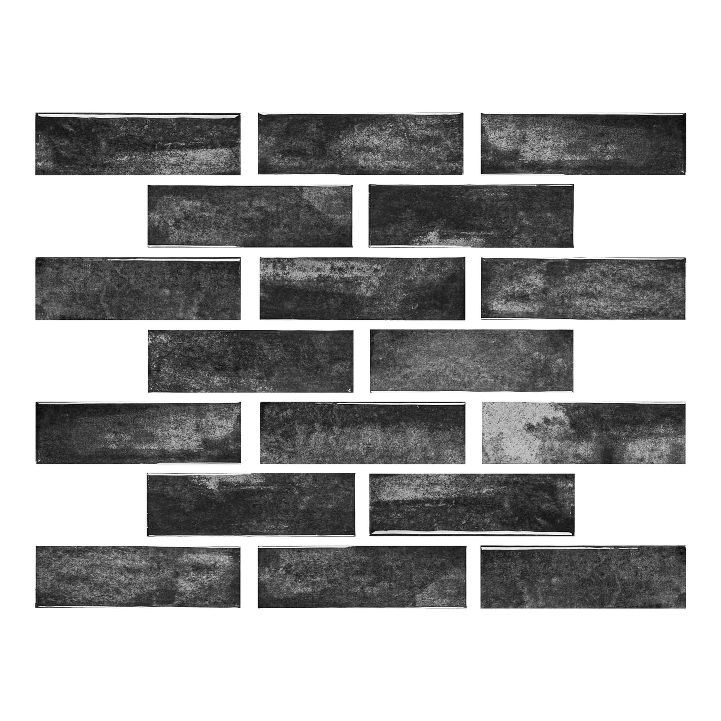 Milan Chromatic Series Ink Black Rectangle Glossy Porcelain Artisanal Tile