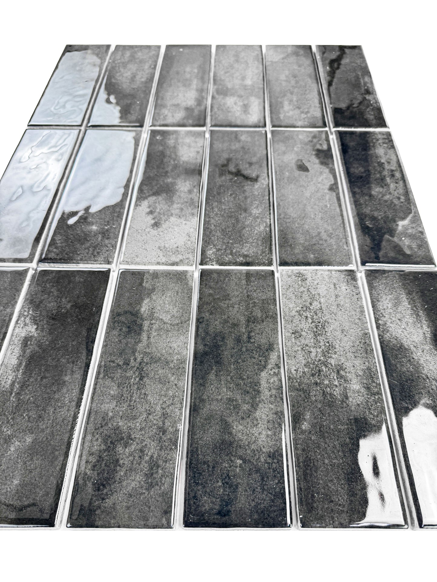 Milan Chromatic Series Ink Black Rectangle Glossy Porcelain Artisanal Tile