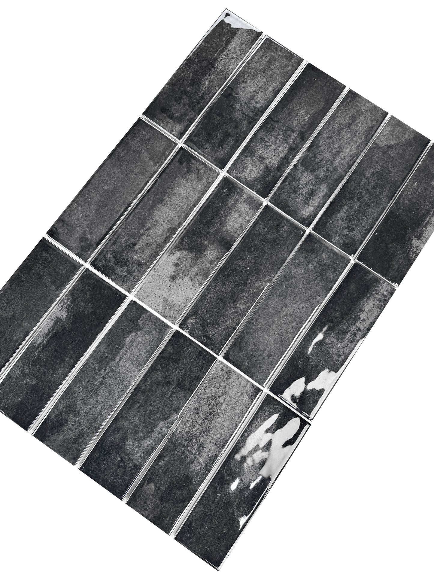 Milan Chromatic Series Ink Black Rectangle Glossy Porcelain Artisanal Tile