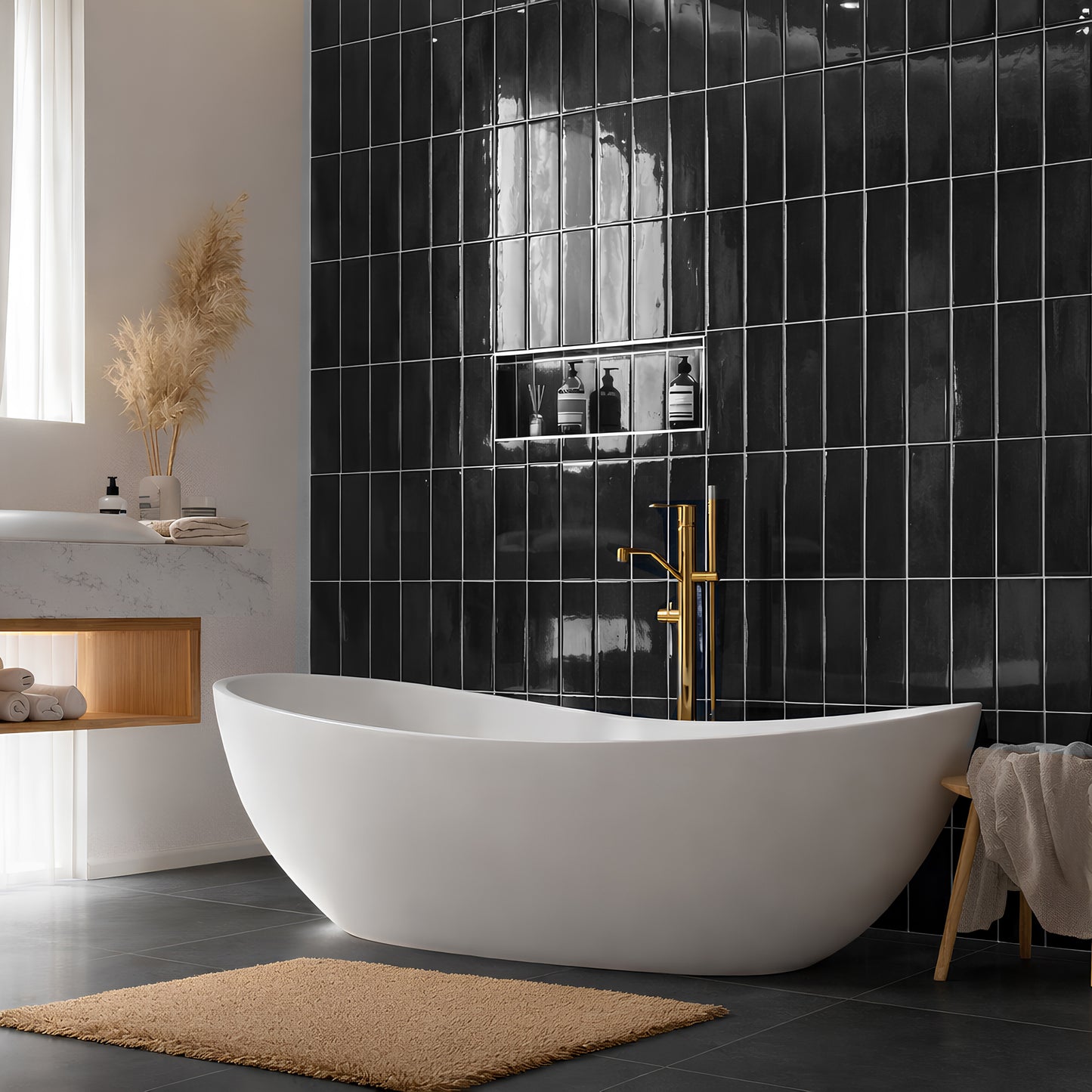 Milan Chromatic Series Ink Black Rectangle Glossy Porcelain Artisanal Tile