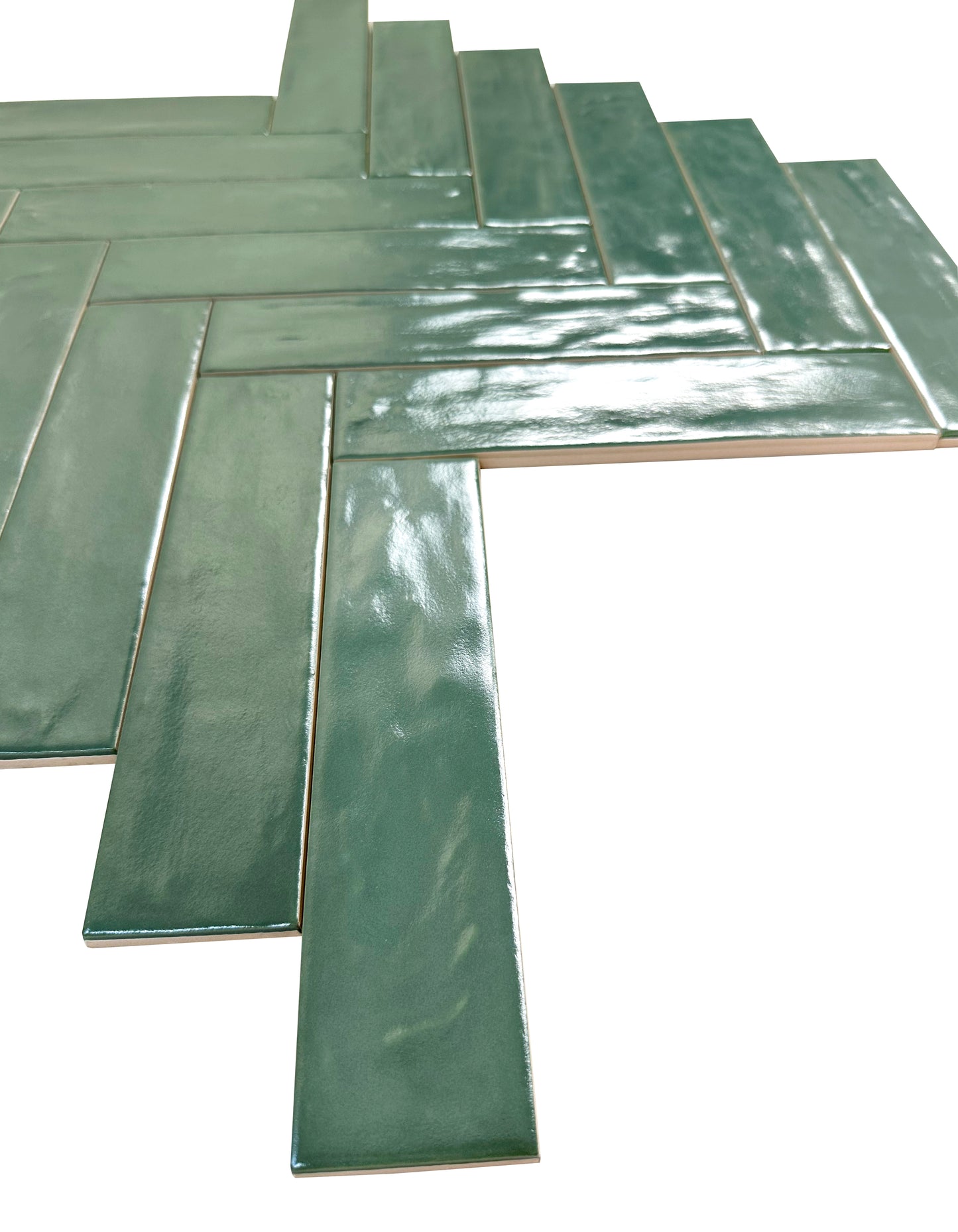 Dark Green Semimatte Pearlescent Ceramic Artisanal Tile