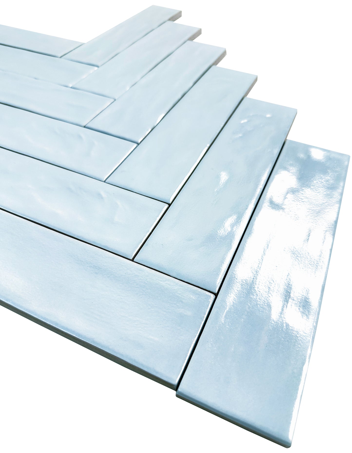 Light Cyan Semimatte Pearlescent Ceramic Artisanal Tile