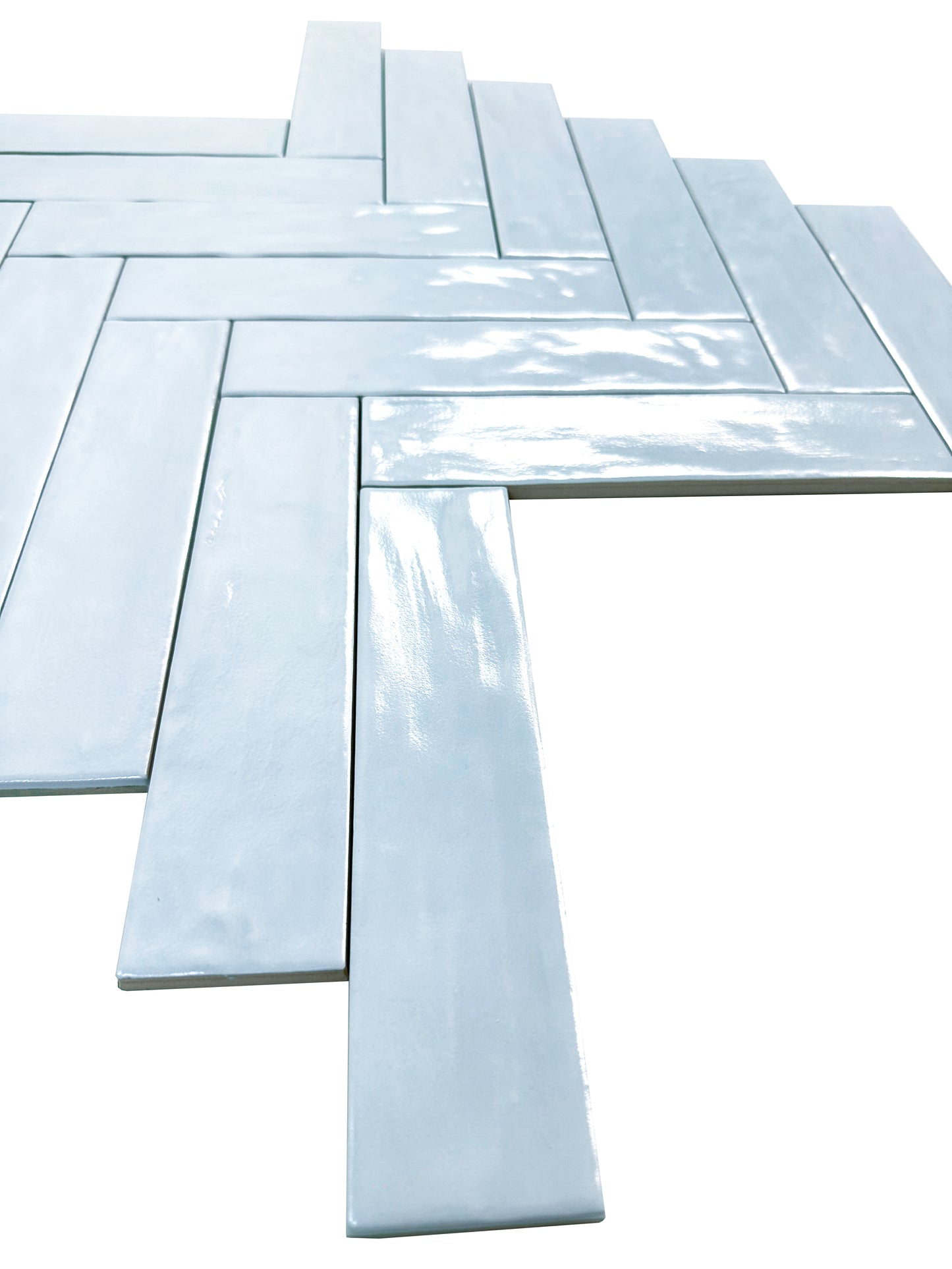 Light Cyan Semimatte Pearlescent Ceramic Artisanal Tile