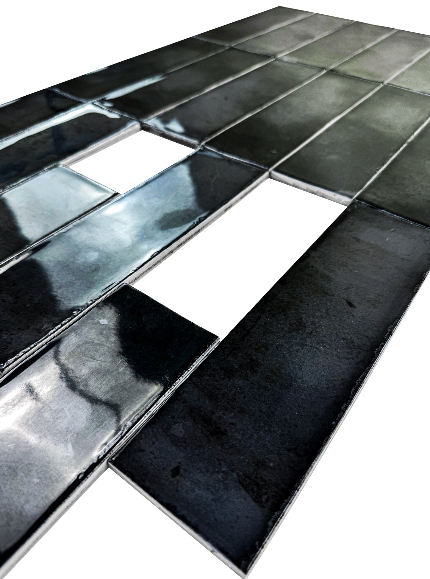 Black Glossy Glazed Ceramic Artisanal Tile