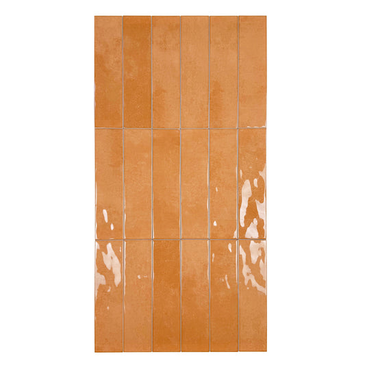 Tonal Symphony Orange Glossy Ceramic Artisanal Tile