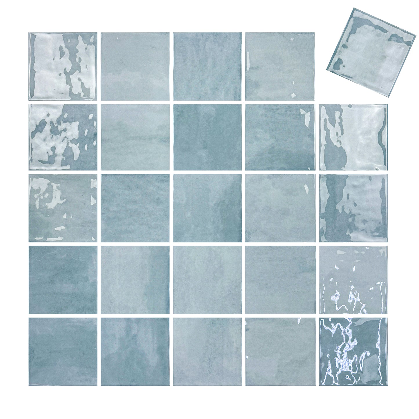Milan Chromatic Series Stone Blue Squre Glossy Porcelain Artisanal Tile
