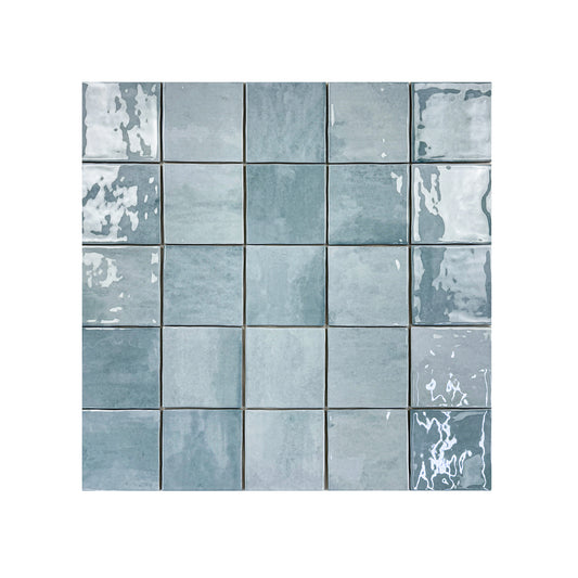 Milan Chromatic Series Stone Blue Squre Glossy Porcelain Artisanal Tile