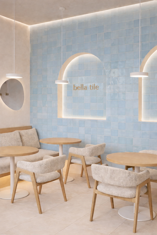 Milan Chromatic Series Stone Blue Squre Glossy Porcelain Artisanal Tile