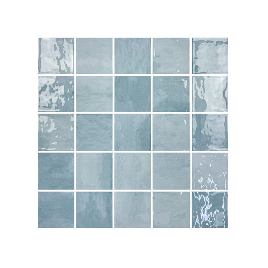 Milan Chromatic Series Stone Blue Squre Glossy Porcelain Artisanal Tile