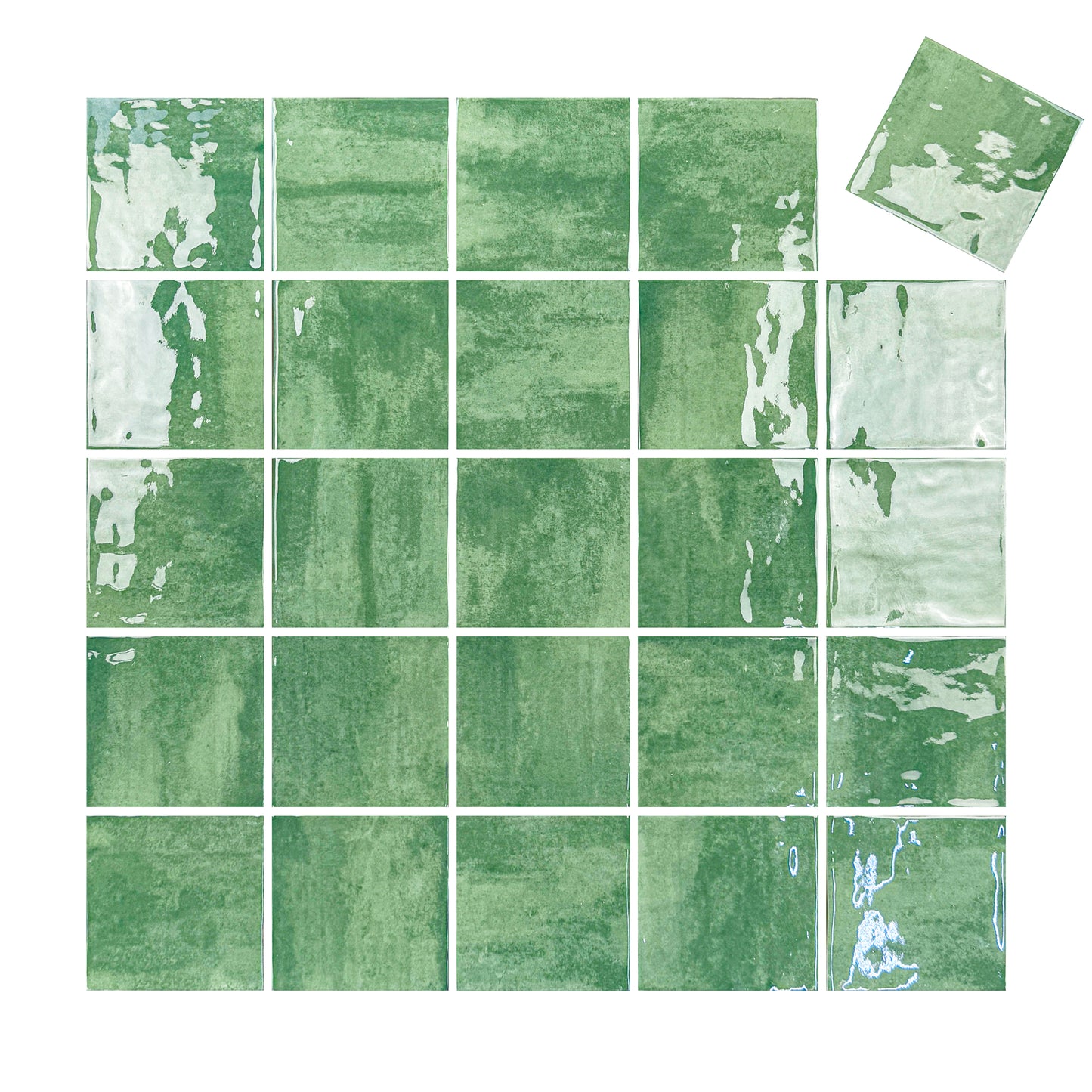 Milan Chromatic Series Moss Green Squre Glossy Porcelain Artisanal Tile