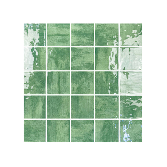 Milan Chromatic Series Moss Green Squre Glossy Porcelain Artisanal Tile