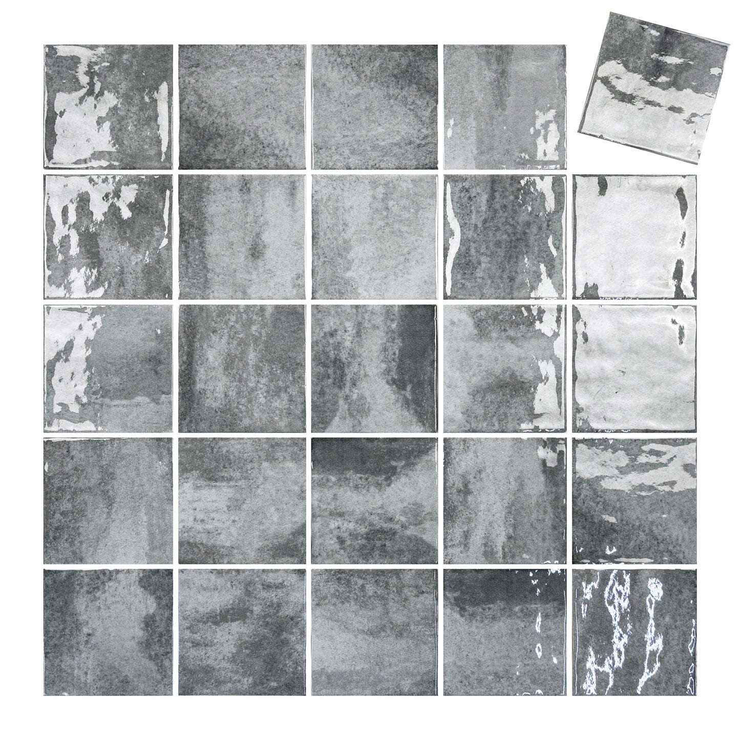 Milan Chromatic Series Cloud Grey Squre Glossy Porcelain Artisanal Tile