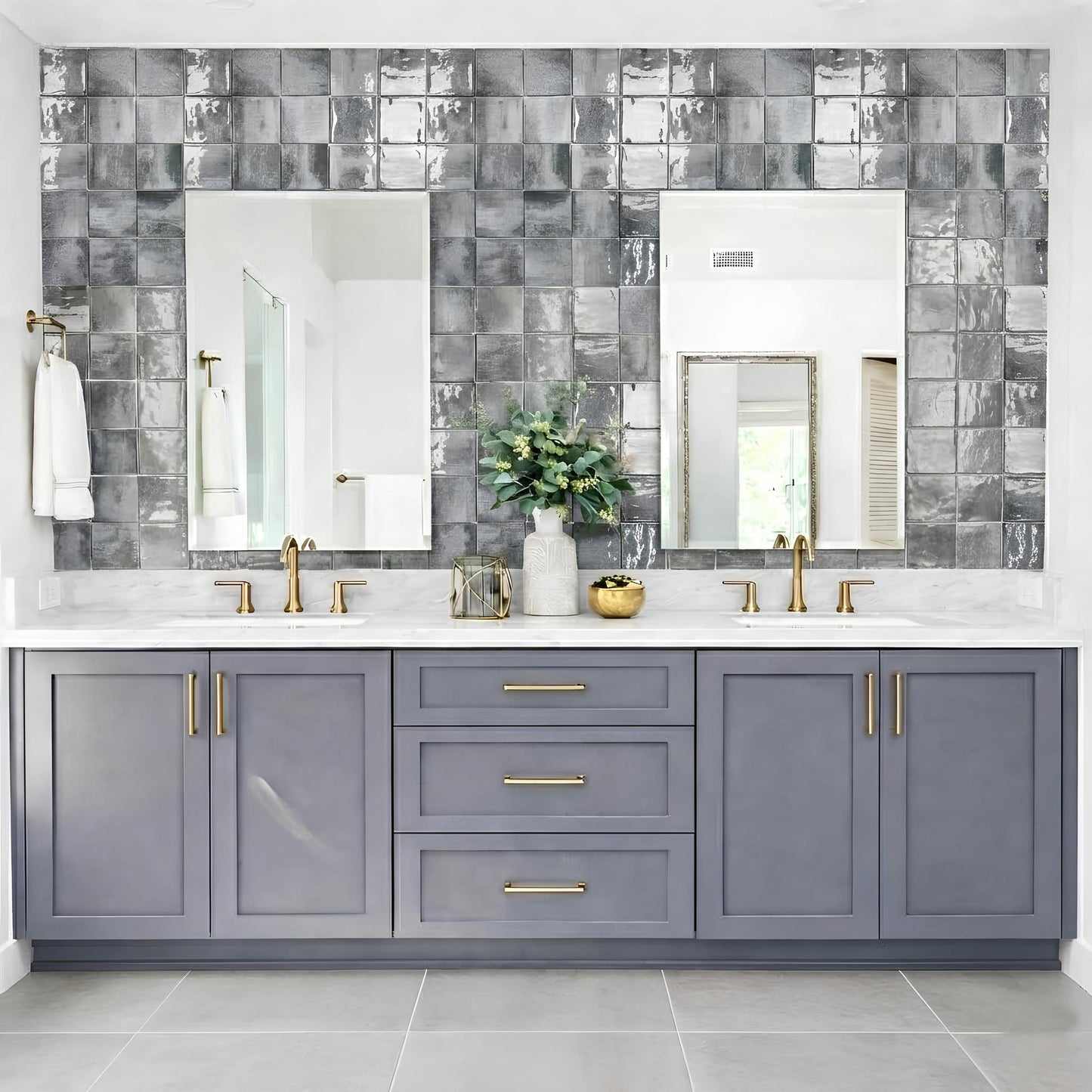 Milan Chromatic Series Cloud Grey Squre Glossy Porcelain Artisanal Tile