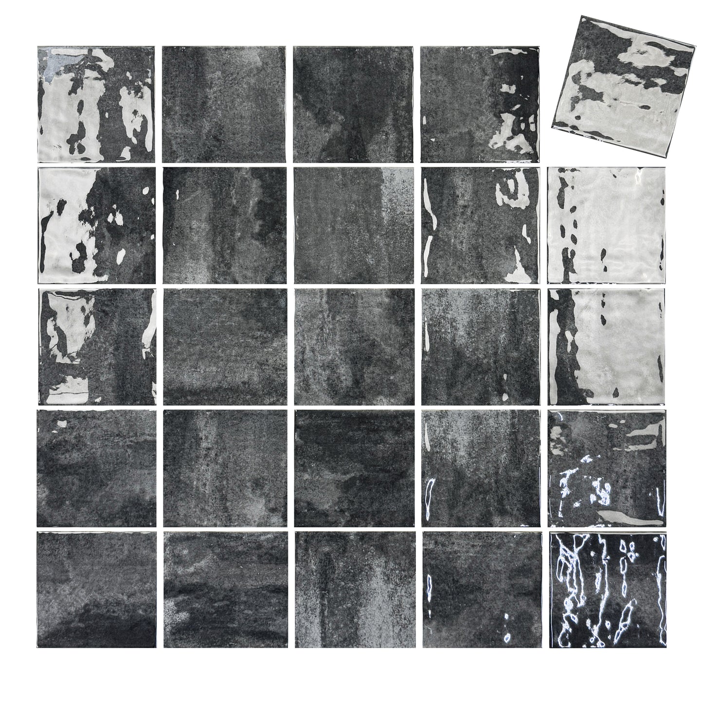 Milan Chromatic Series Ink Black Squre Glossy Porcelain Artisanal Tile