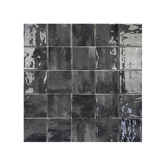 Milan Chromatic Series Ink Black Squre Glossy Porcelain Artisanal Tile