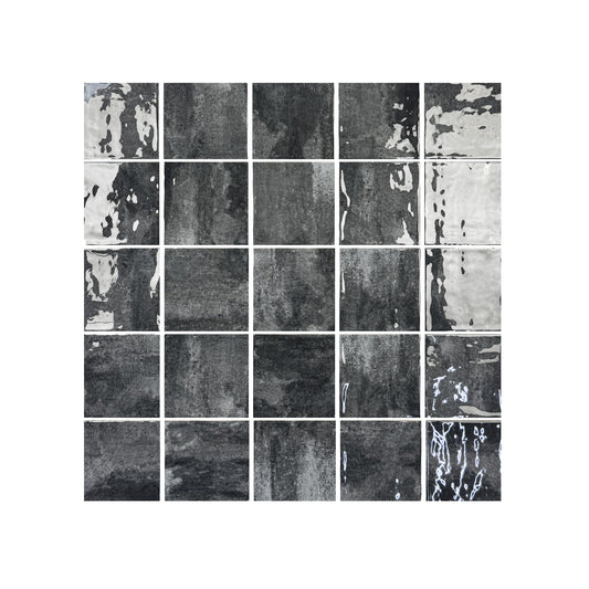 Milan Chromatic Series Ink Black Squre Glossy Porcelain Artisanal Tile