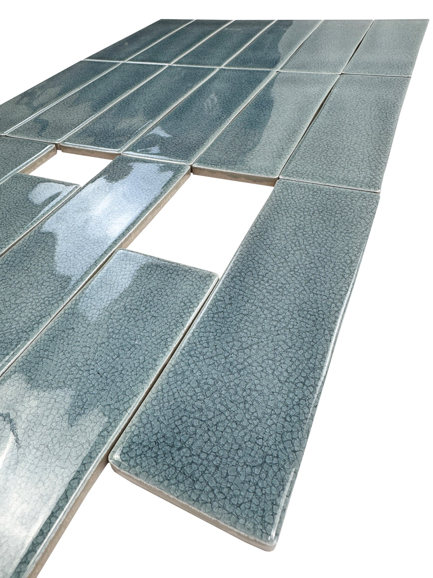 Grey Green Glossy Crackle Porcelain Artisanal Tile