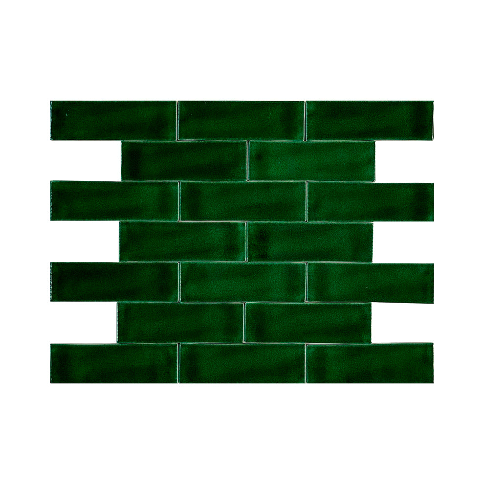 Dark Green Glossy Crackle Porcelain Artisanal Tile