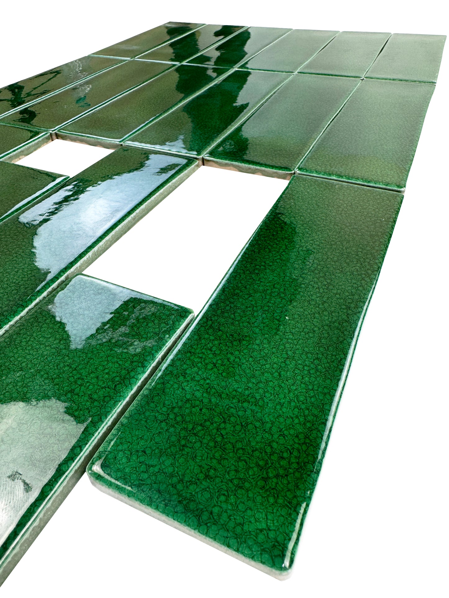 Dark Green Glossy Crackle Porcelain Artisanal Tile
