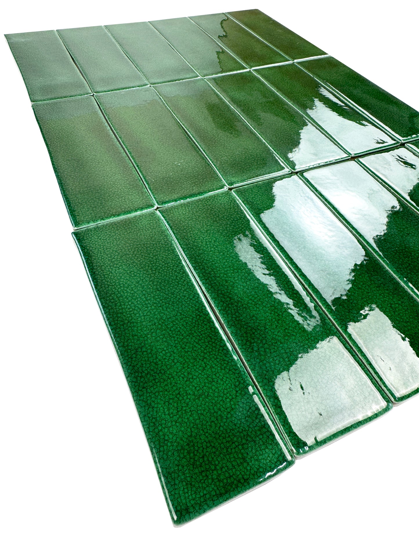Dark Green Glossy Crackle Porcelain Artisanal Tile