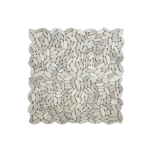 Pebble Serenade Series Beige Semi-Matte Sliced Cutting Long Elliptic Shape Natural Pebble Stone Mosaic